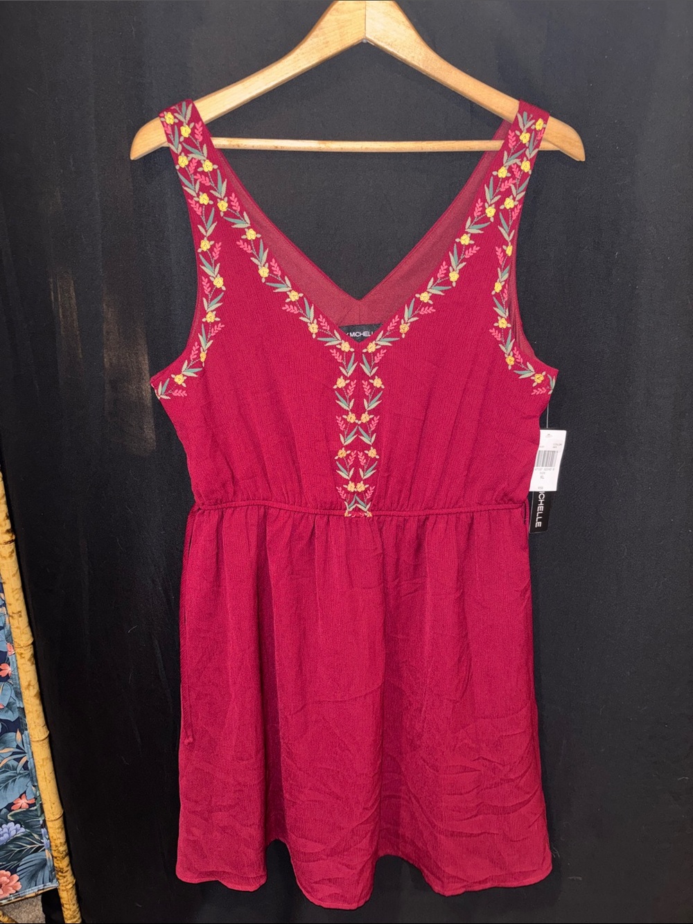 My Michelle Magenta Embroidered V-Neck Sundress